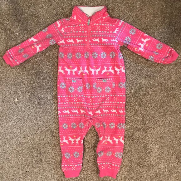 Carter's Girls One-Piece Fleece Pajamas - Pink Winter Deer - 18m - Picture 1 of 2